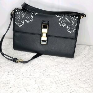 Gussaci black eyelet crossbody shoulder bag
